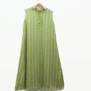 Chartreuse Green Pure Linen Midi Shirtdress